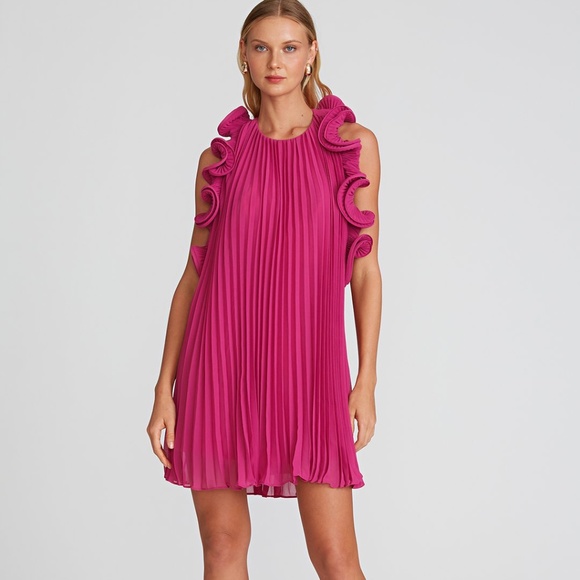 NEW Amur Red Pleated Ruffle Mini Mimi Dress - Picture 11 of 12